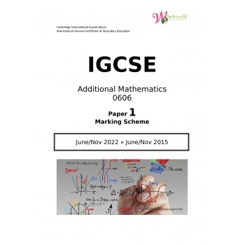 IGCSE Additional Mathematics 0606 | Paper 1 | Marking Scheme
